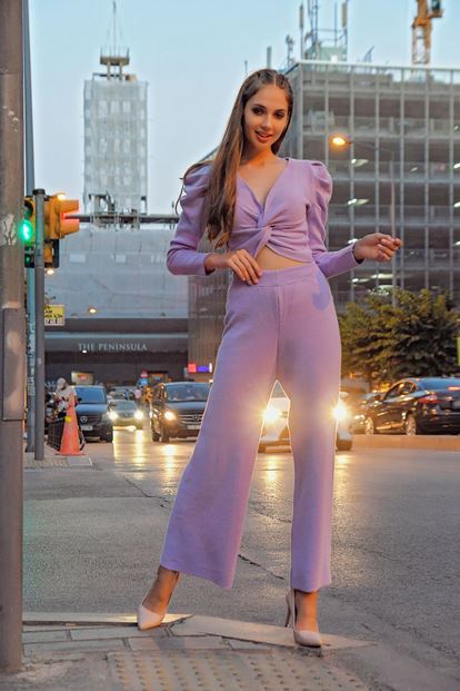 Lila Bluz Pantolon Alt Üst Triko Takım