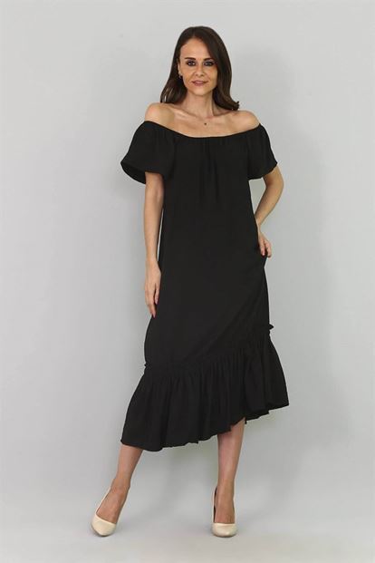 Black Etegi Volan Kisa Sleeve Dress