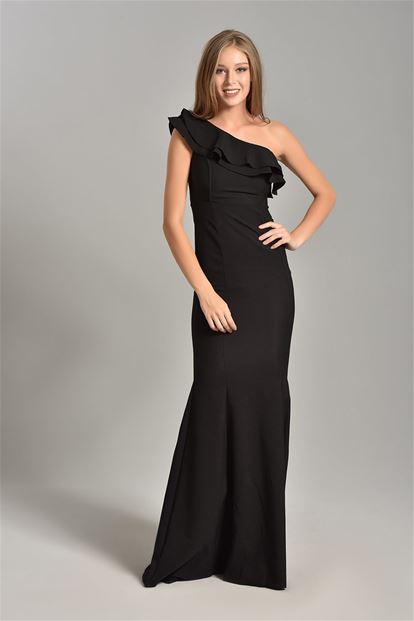 Flywheel Black One Shoulder Evening Dress