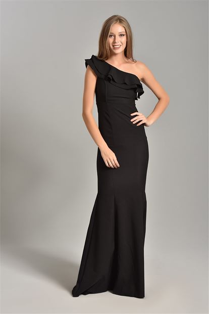 Flywheel Black One Shoulder Evening Dress