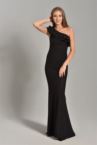 Flywheel Black One Shoulder Evening Dress