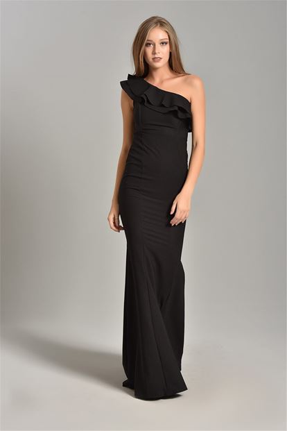 Flywheel Black One Shoulder Evening Dress