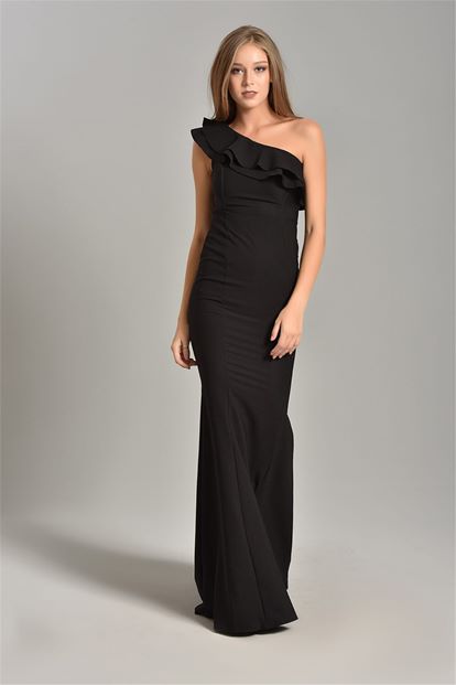 Flywheel Black One Shoulder Evening Dress
