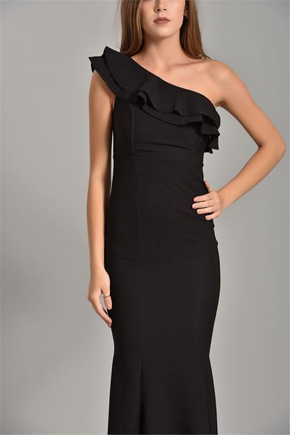 Flywheel Black One Shoulder Evening Dress