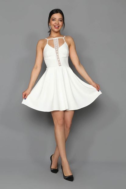 Beyaz Güpür Detay Elbise