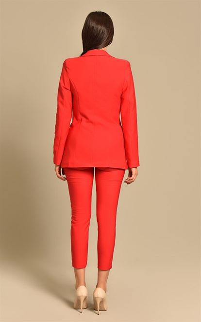 Red jacket pants suit large body