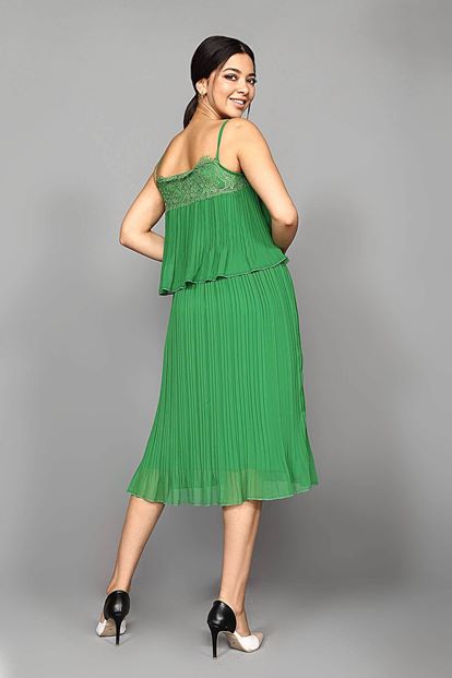 Yeşil İp Askılı Şifon Elbise
