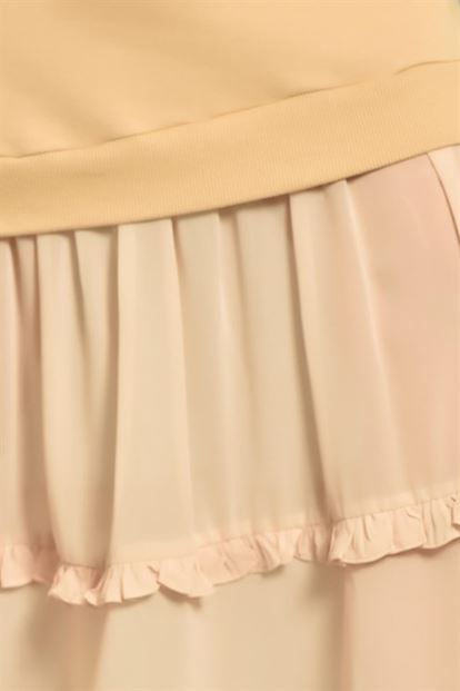 Bej Eteği Şifon Fırfırlı Sweat Elbise