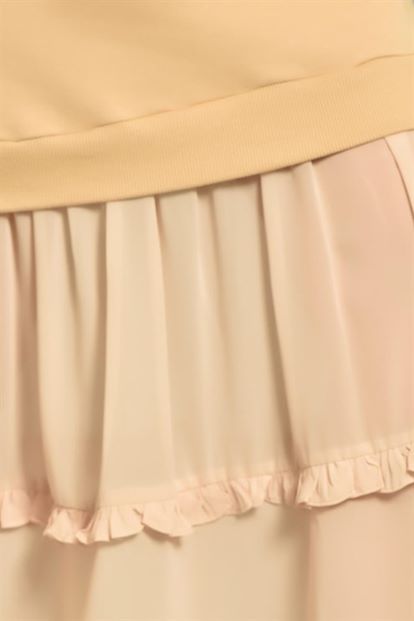 Bej Eteği Şifon Fırfırlı Sweat Elbise