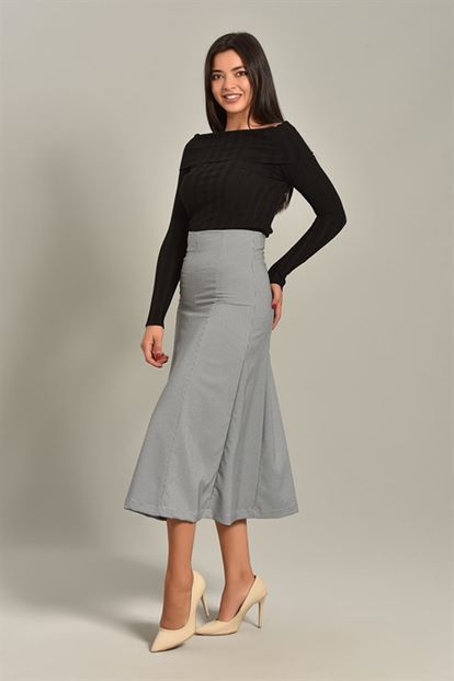 Gray Checked Midi Skirt Length