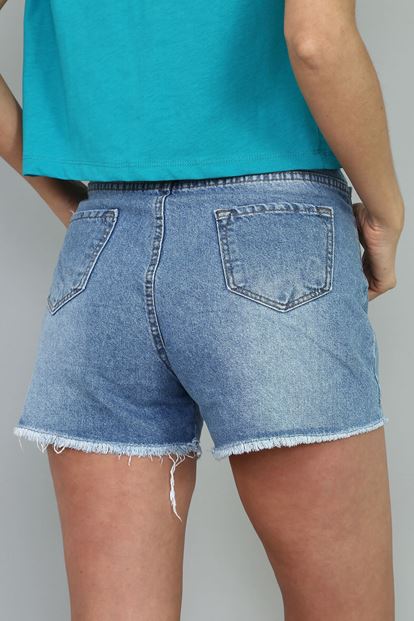 Mavi Yırtık Detayli Denim Şort