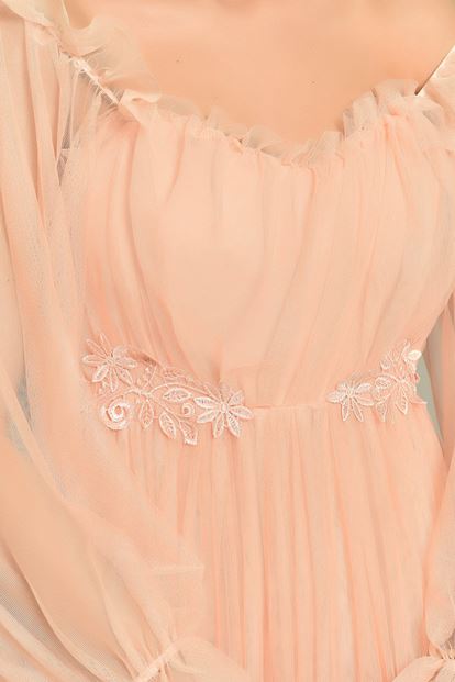 Pudra Kollari Tül Abiye Elbise