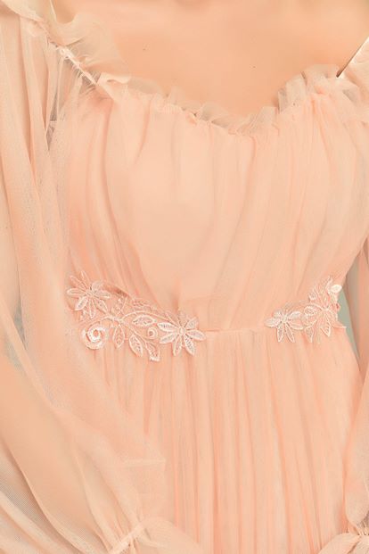 Pudra Kollari Tül Abiye Elbise