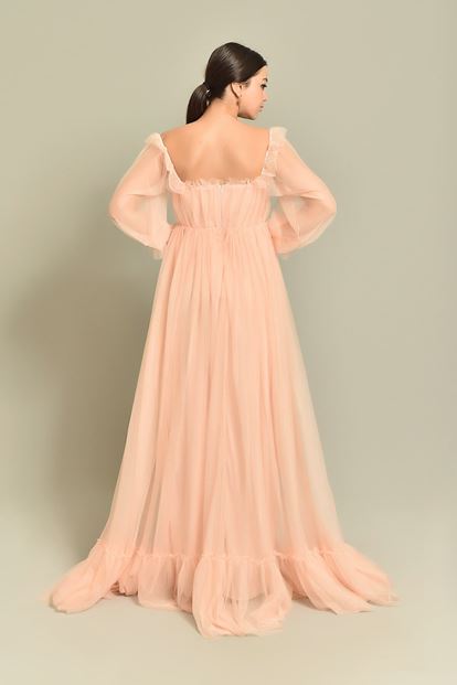 Pudra Kollari Tül Abiye Elbise