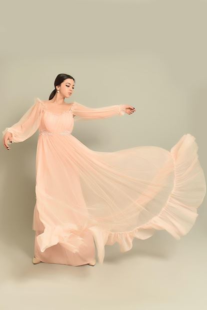 Pudra Kollari Tül Abiye Elbise