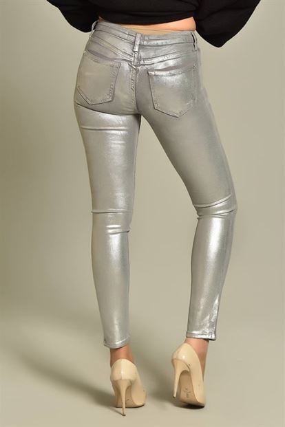Gümüş Varaklı Slim Fit Jean Pantolon
