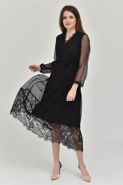 Siyah Dantel Elbise