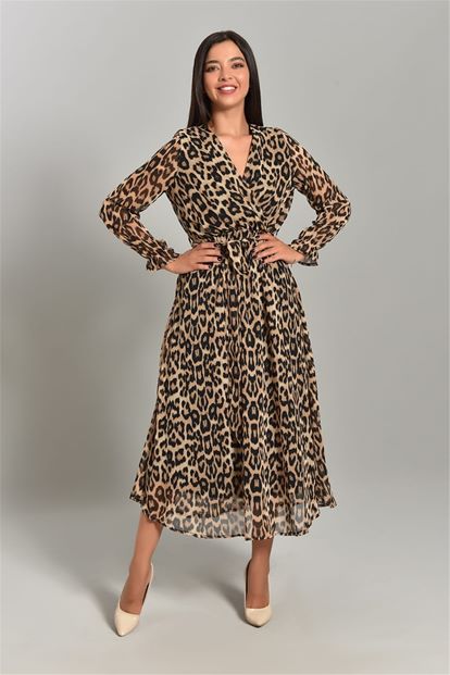 Leopard Pattern Double-breasted Collar Chiffon Dress