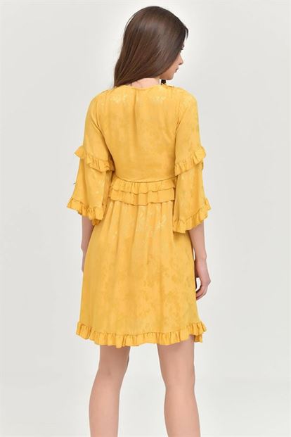 Sarı Fırfır Detaylı Elbise