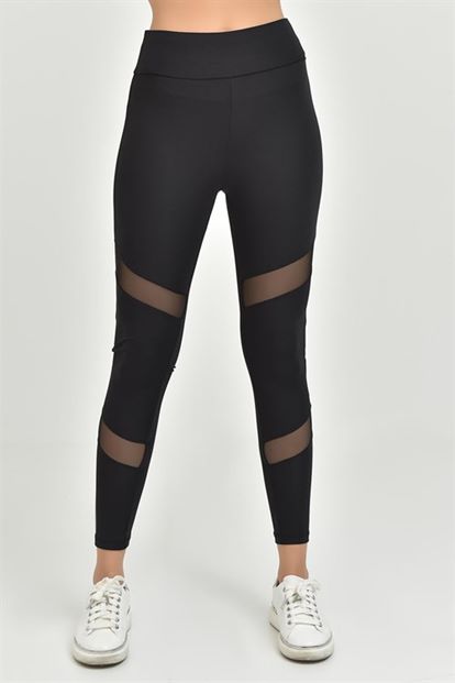 Black tulle detailed sports tights