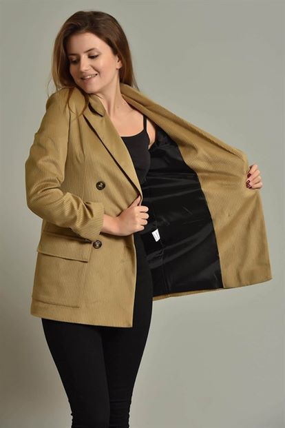 Cream Attay Velvet Blazer Jacket