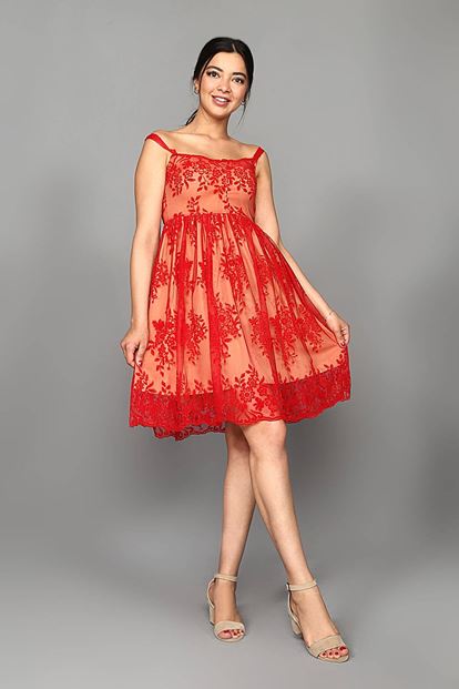 Kırmızı İp Askılı Mini Elbise