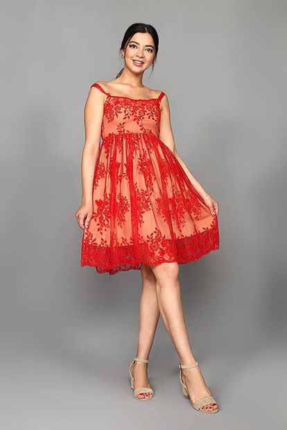 Kırmızı İp Askılı Mini Elbise