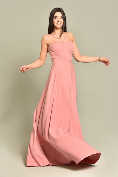 Pembe İp Askılı Abiye Elbise