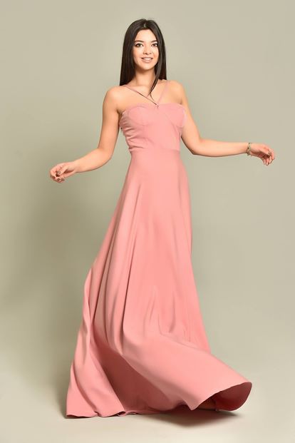 Pembe İp Askılı Abiye Elbise