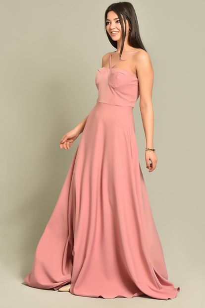 Pembe İp Askılı Abiye Elbise