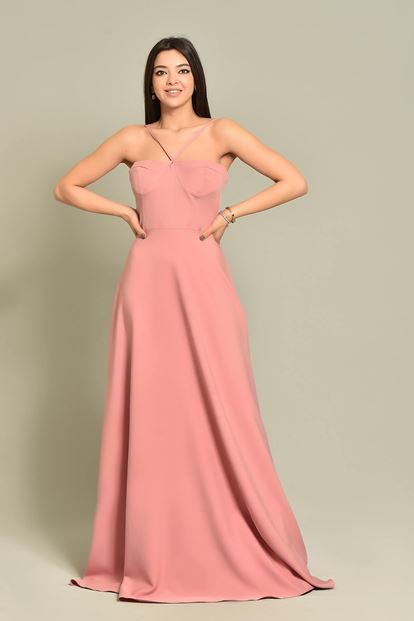 Pembe İp Askılı Abiye Elbise