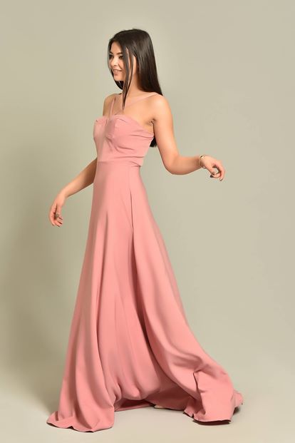 Pembe İp Askılı Abiye Elbise