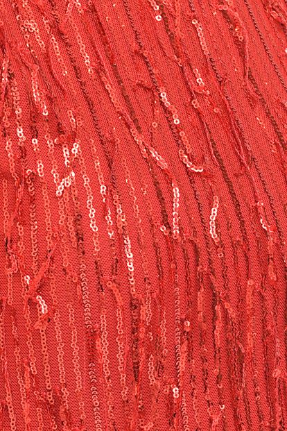 Kırmızı Üzeri Pul Payet Tül Abiye Elbise