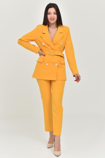 Sarı Kemerli Ceket Pantolon Takım