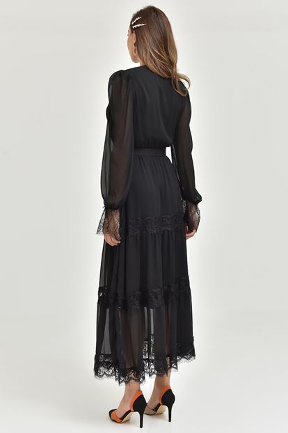 Black skirt tip tulle arched chiffon dress