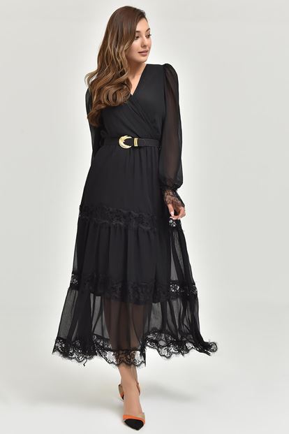 Black skirt tip tulle arched chiffon dress