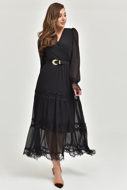 Black skirt tip tulle arched chiffon dress