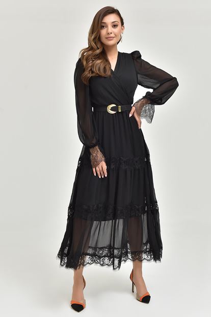 Black skirt tip tulle arched chiffon dress