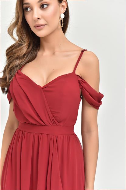 Burgundy Rope Hanger Chiffon Evening Dress