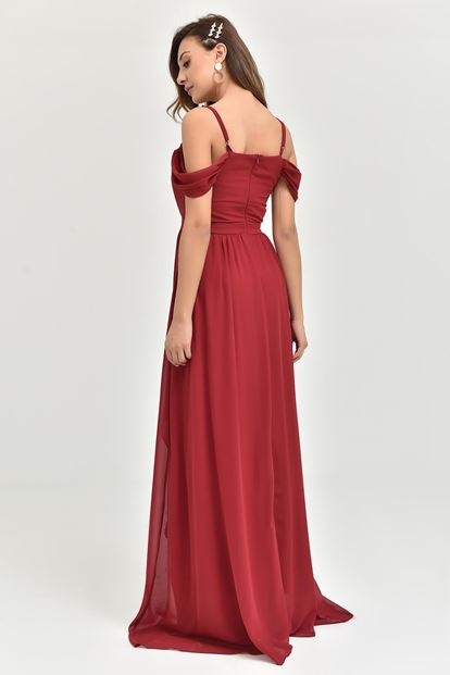 Burgundy Rope Hanger Chiffon Evening Dress