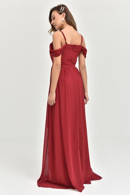 Burgundy Rope Hanger Chiffon Evening Dress