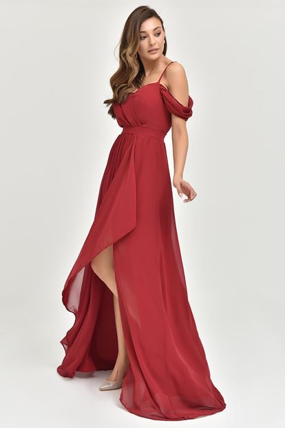 Burgundy Rope Hanger Chiffon Evening Dress