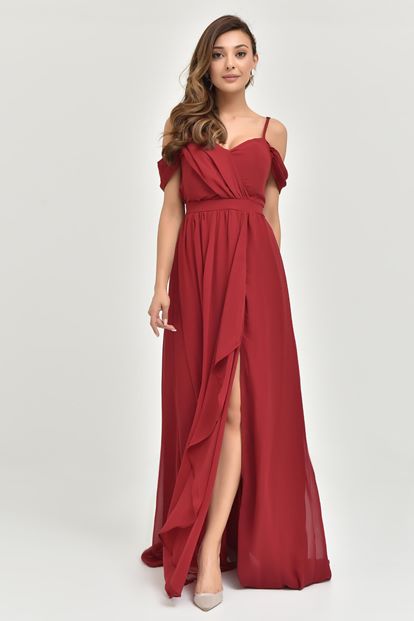 Burgundy Rope Hanger Chiffon Evening Dress