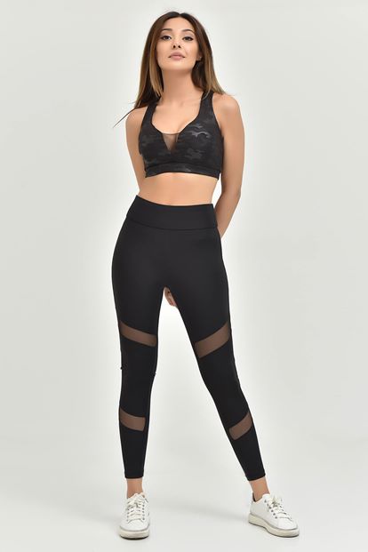 Black tulle detailed sports tights