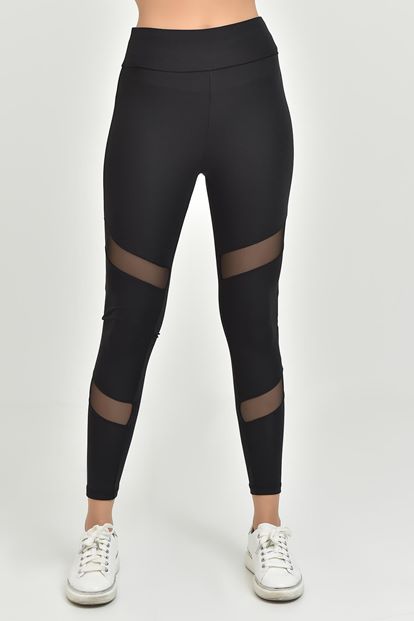 Black tulle detailed sports tights