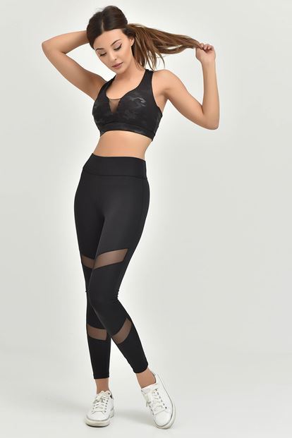 Black tulle detailed sports tights