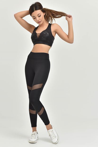 Black tulle detailed sports tights