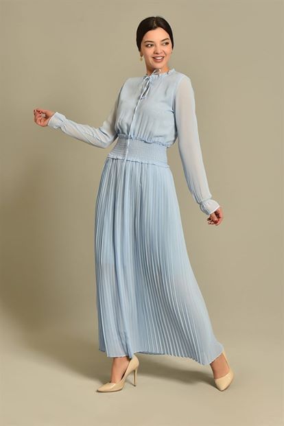 Blue Chiffon Dress long skirt piliseli