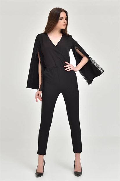 Siyah Kolları Yırtmaçlı Tulum