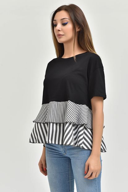Black Skirt Striped volanlitisört